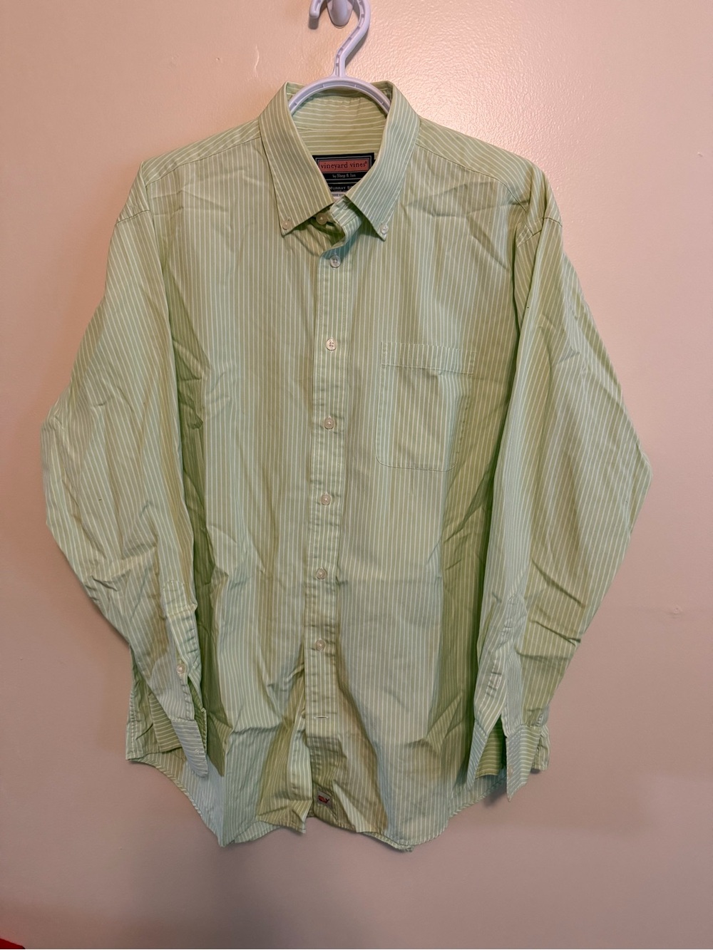 Vineyard Vines Men’s Light Green Striped Button-Down Shirt